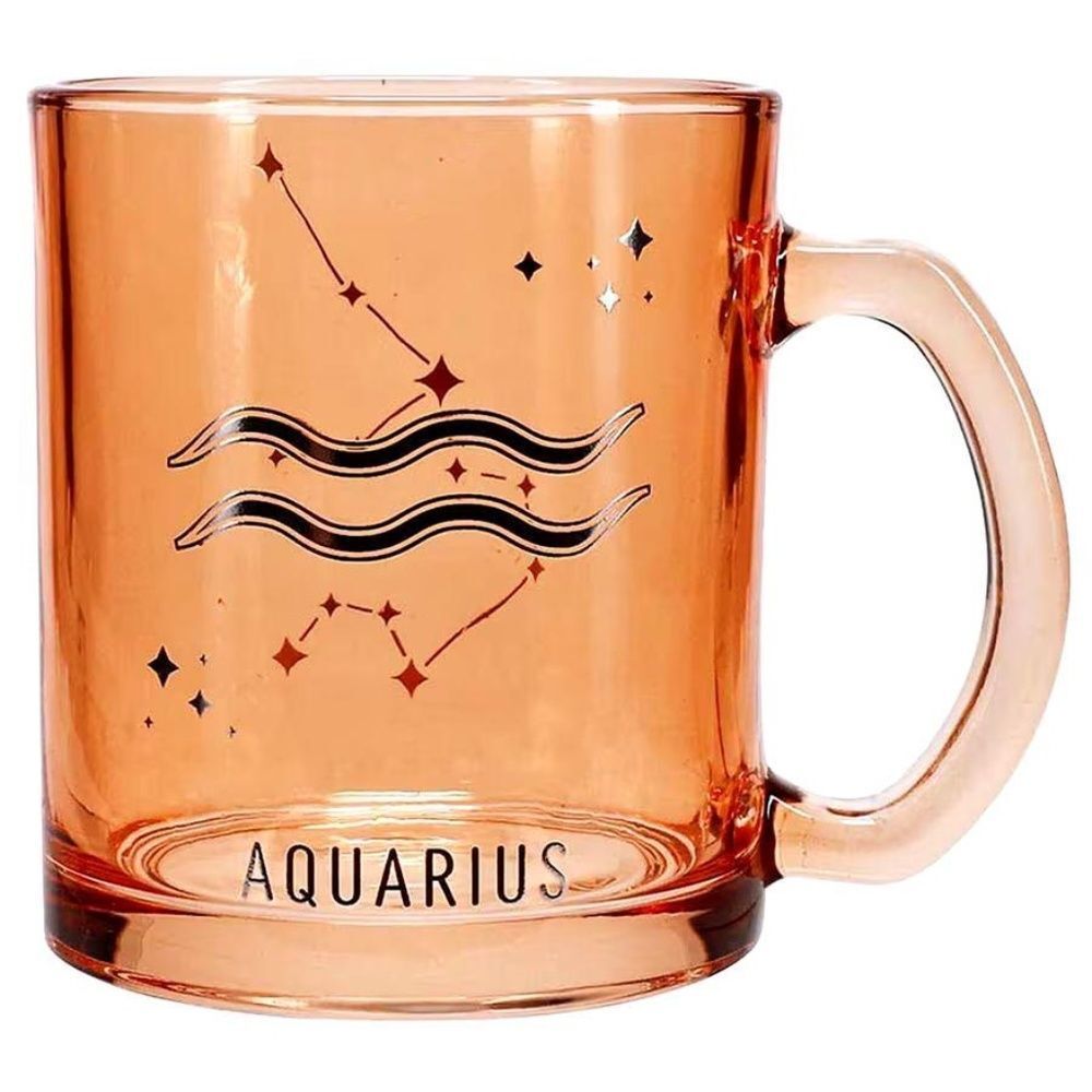 New Mug Glass Coffee Aquarius Zodiac Orange Transparent Silver Star Constellatio